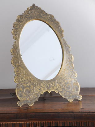 19th Century Engraved Brass Dressing Table Mirror