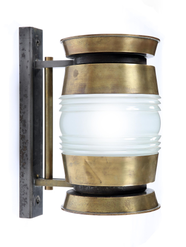 Large Brass & Glass Barrel Wall Light