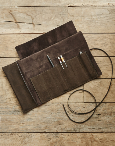 Nubuck Pen and Pencil Roll & Notebook