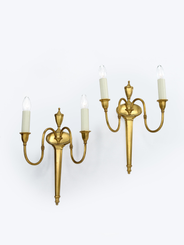 Pair of Gilt Metal Twin Arm Wall Sconces