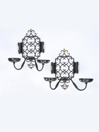 Pair of Wrought Iron Candelabra Wall Sconces