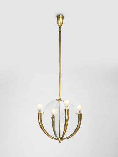 Art Deco Brass & Glass Pendant Suspension Light
