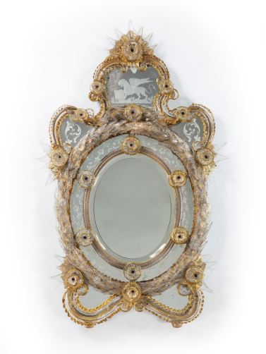 Rare 19th Century Venetian Gilded Glass Mirror