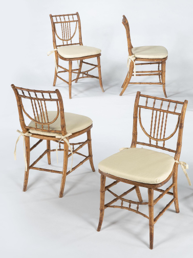 Set of Four Faux Bamboo & Caned Chairs
