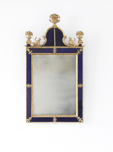 Exceptional Early 18th Century Swedish Pier Mirror with Blue Glass Border Frame