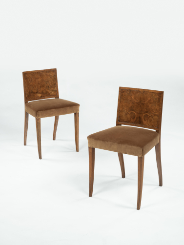 Pair of Small Art Deco Walnut Side Chairs