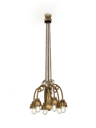 Secessionist Repousse Brass Chandelier