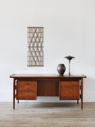 Danish Teak Pedestal Desk by Arne Vodder