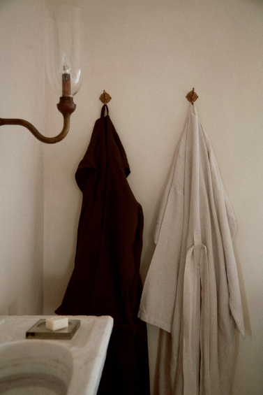 Hooded Linen Bathrobe/Dressing Gown